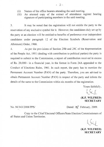 Bharatiya National Janata Dal Registration Letter in English Page-2